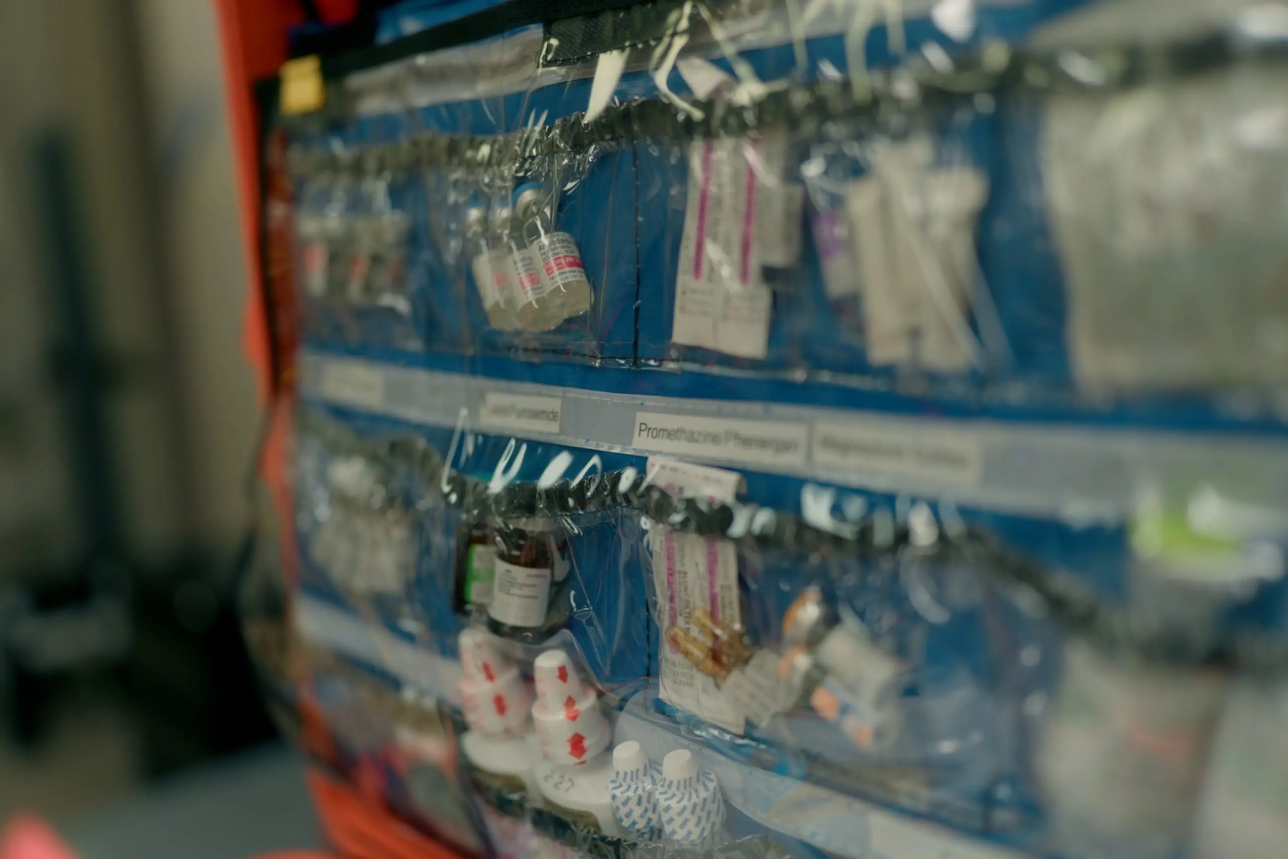 An organized offshore medication inventory with labeled compartments